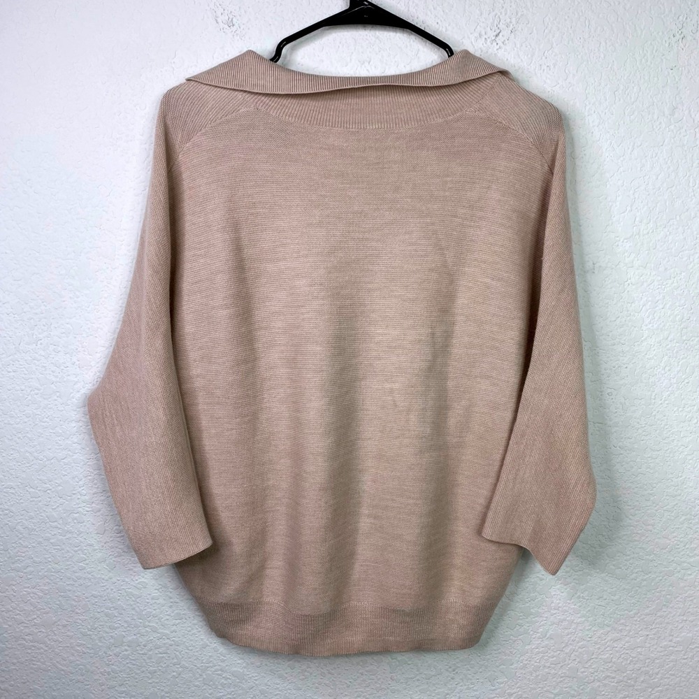The Reset Polo Sweater Womens S Tan Wool V-Neck Minimalist Quiet Luxury Preppy - Picture 2 of 6